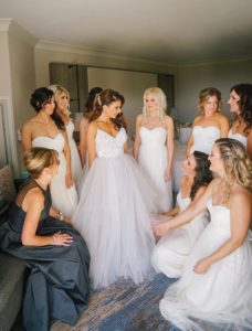 Dana and her bridesmaids getting ready for their wedding at the Ocean Institute