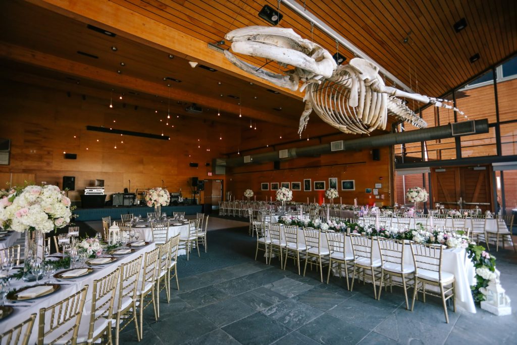 The grand reception room at the Ocean Institute. Wedding design by Orange County Beach Weddings.
