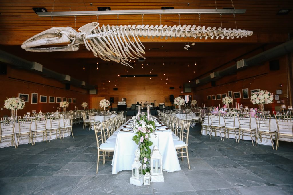 The grand reception room at the Ocean Institute. Wedding design by Orange County Beach Weddings.