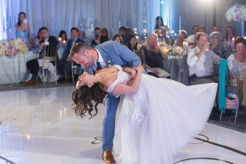 Bride & groom's first dance with a dip.